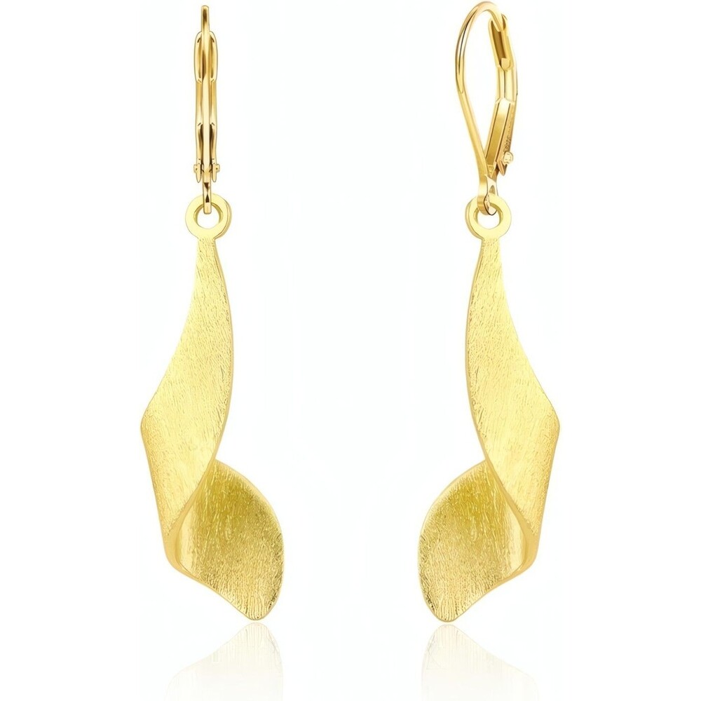 14K Gold Plated Long Twisted Spiral Leverback Dangle Earrings 925 Silver Posts